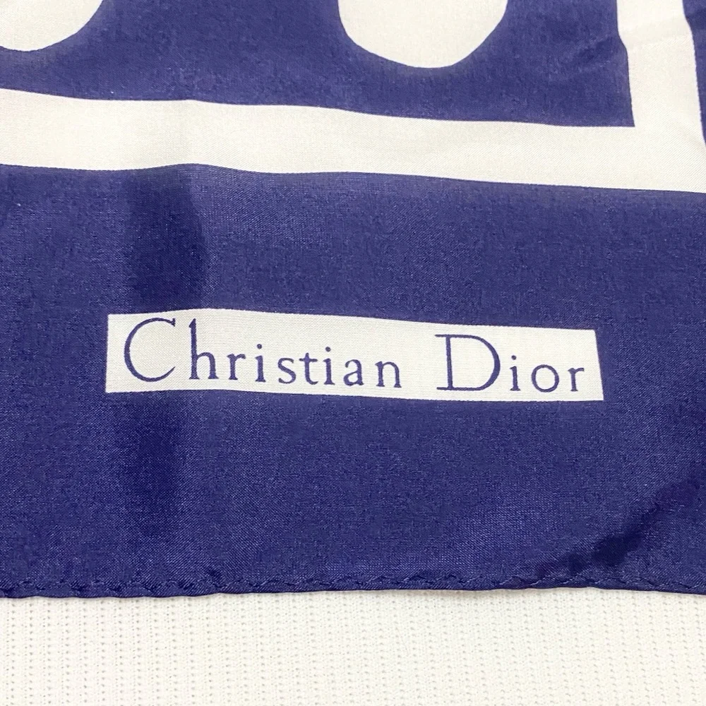 Christian Dior Blue White Polka Dot Silk Scarf